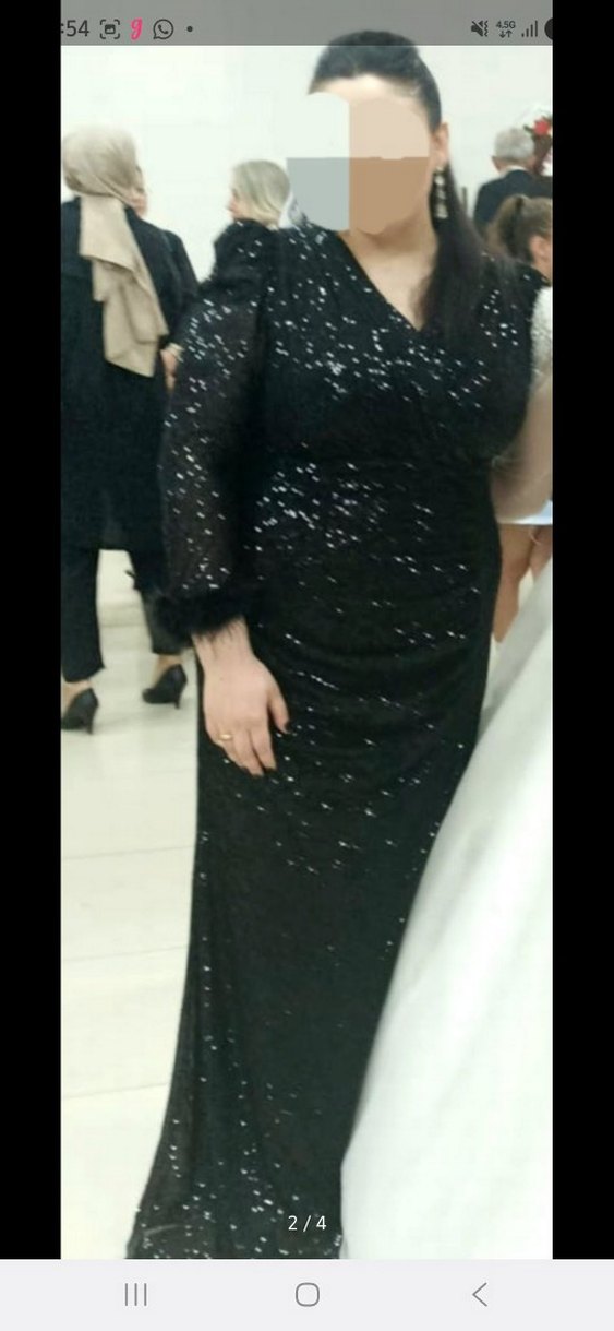 Siyah Payetli Uzun Kadın Abiye Elbise Büyük Beden - Görsel 2