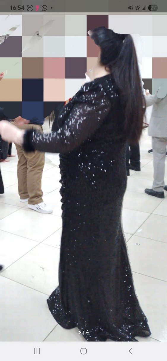 Siyah Payetli Uzun Kadın Abiye Elbise Büyük Beden - Görsel 4