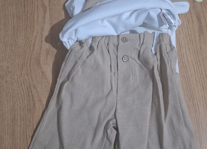 Erkek Bebek Takım Bej Beyaz - Görsel 2