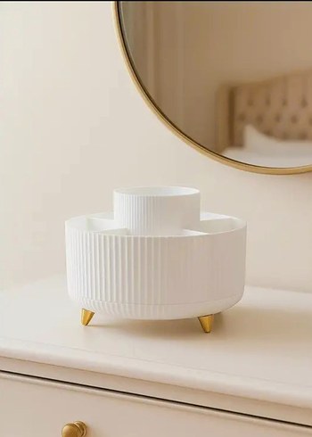 360° Dönebilen Beyaz Makyaj Organizeri - Görsel 3