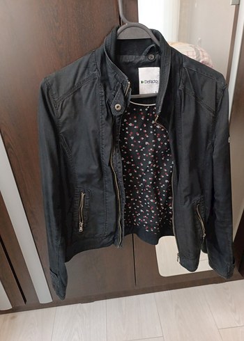 l Beden Gri Düğmeli Kadın Denim Ceket