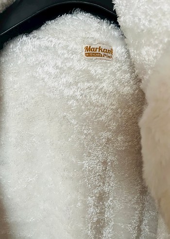 Kapüşonlu Kahverengi Beyaz Peluş Çocuk Mont - Görsel 4