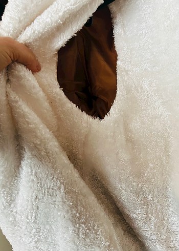 Kapüşonlu Kahverengi Beyaz Peluş Çocuk Mont - Görsel 5