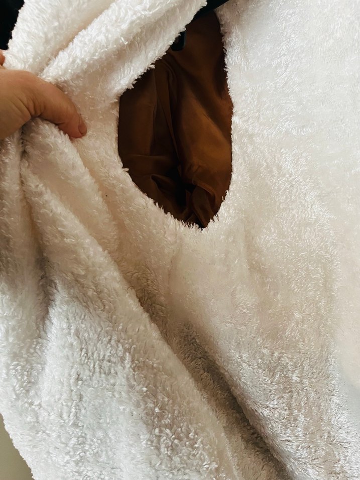 Kapüşonlu Kahverengi Beyaz Peluş Çocuk  Mont - Görsel 5
