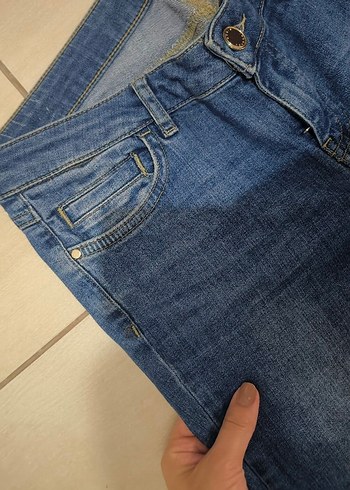 38 Beden Kadın Mavi Bol Paça Denim Pantolon