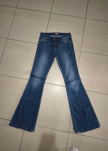 Kadın Mavi Bol Paça Denim Pantolon