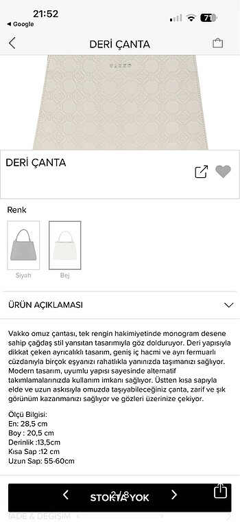 Beden Vakko deri çanta