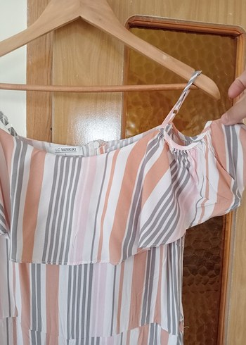 LC Waikiki Bej Çizgili Uzun Askılı Kadın Tulum