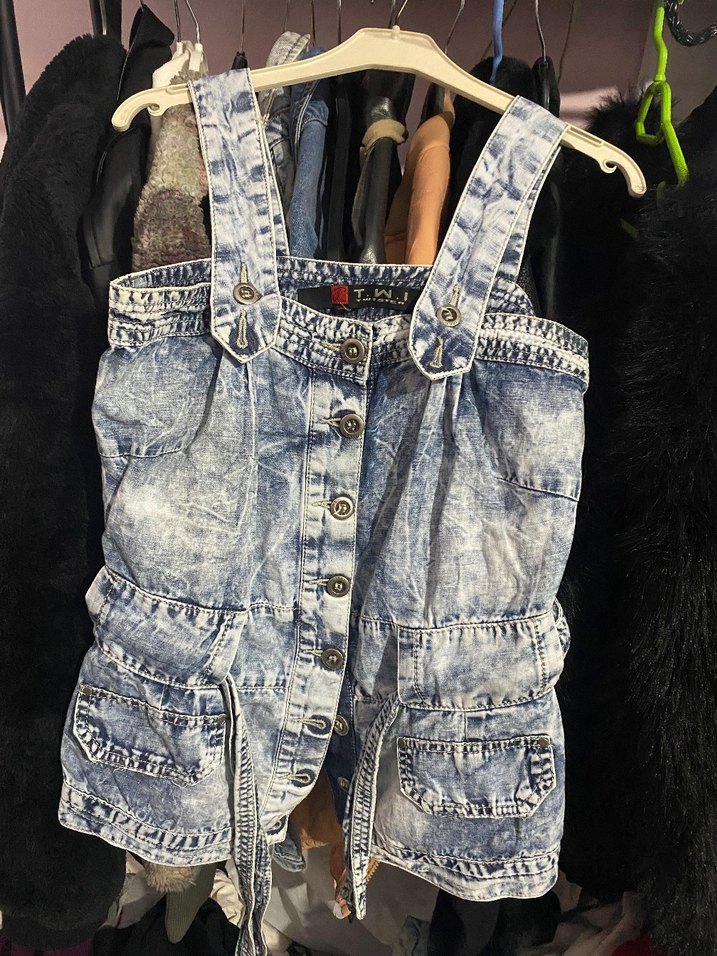 Düğmeli Bağcık Detaylı Batik Desenli Kot Şort Tulum - Görsel 2