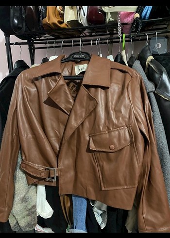 Kahverengi Deri Kemerli Kadın Ceket - Görsel 2