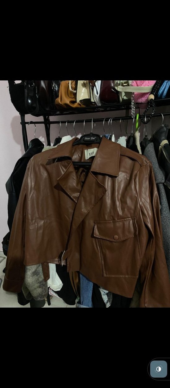 Kahverengi Deri Kemerli Kadın Ceket - Görsel 3