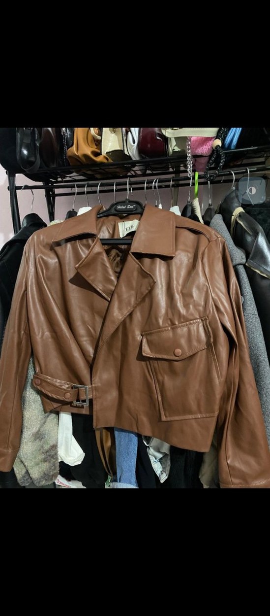 Kahverengi Deri Kemerli Kadın Ceket - Görsel 2