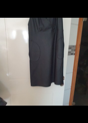 Düğmeli Siyah Midi cepli slopet asli kolsuz elbise