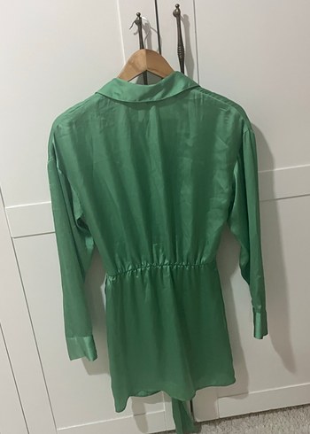 Saten Yeşil Kadın Elbise - Görsel 4