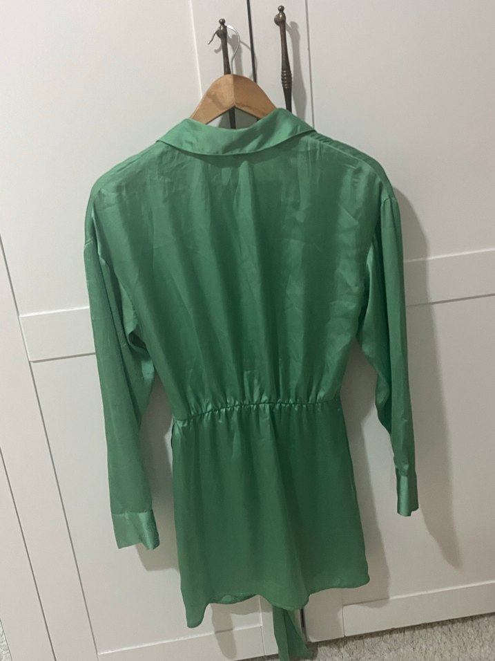 Saten Yeşil Kadın Elbise - Görsel 4