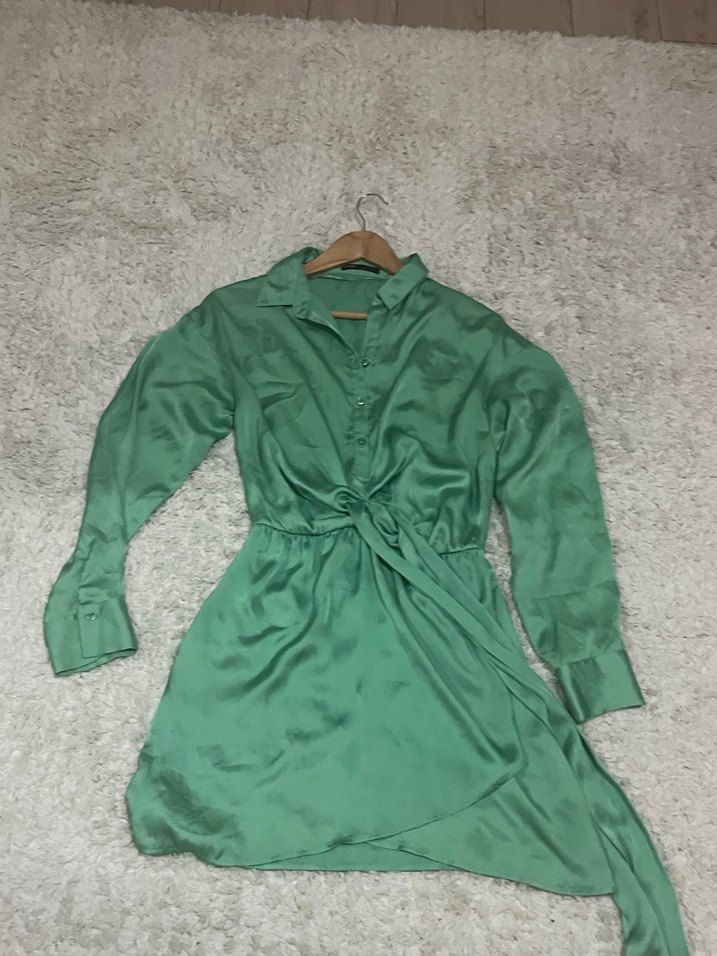 Saten Yeşil Kadın Elbise - Görsel 5