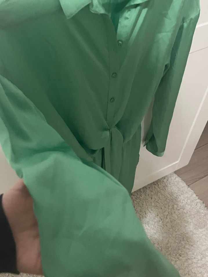 Saten Yeşil Kadın Elbise - Görsel 3