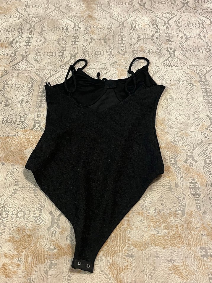 Siyah  Kadın Simli Bodysuit - Görsel 5