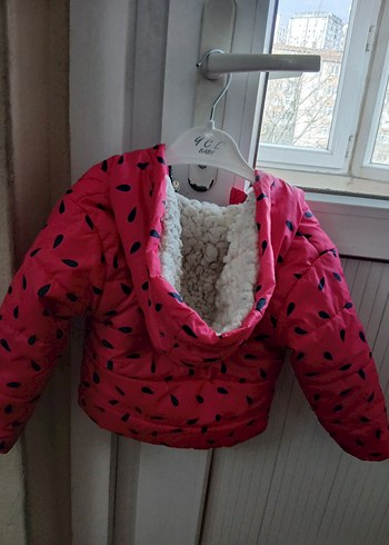 Kız Çocuk Kapüşonlu Pembe Desenli Mont - Görsel 2