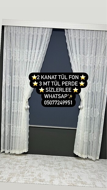 2 KANAT TÜL FON 3 METRE TÜL PERDE