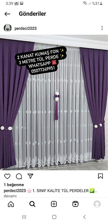 2 KANAT KUMAŞ FON 3 METRE TÜL PERDE SİZLERLE