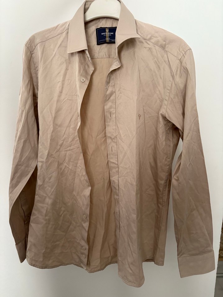 Bej Erkek Keten Uzun Kollu Gömlek - Görsel 3