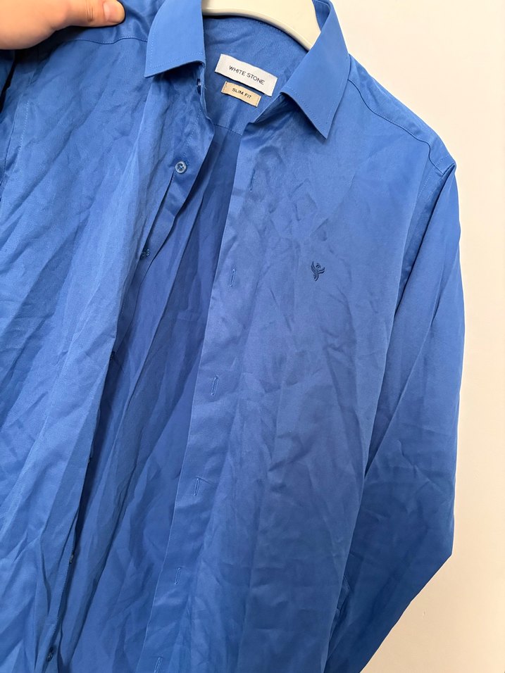 Mavi Düğmeli Uzun Kollu Erkek Gömlek - Görsel 3