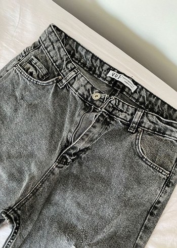 Gri Bol Yırtık Kadın Kot Pantolon - Görsel 4