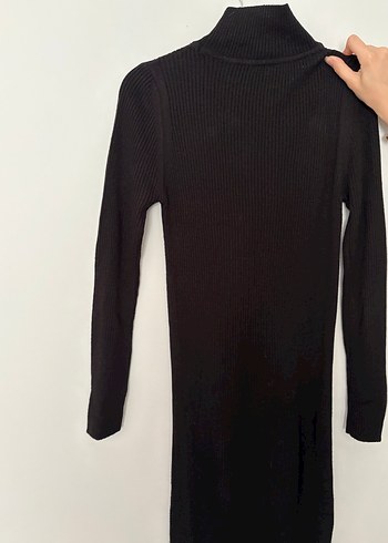 Siyah Triko Boğazlı Uzun Kadın Elbise - Görsel 5