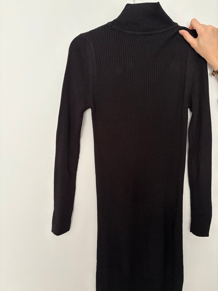 Siyah Triko Boğazlı Uzun Kadın Elbise - Görsel 5