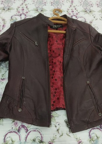 Bordo Deri Biker Ceket - Görsel 2