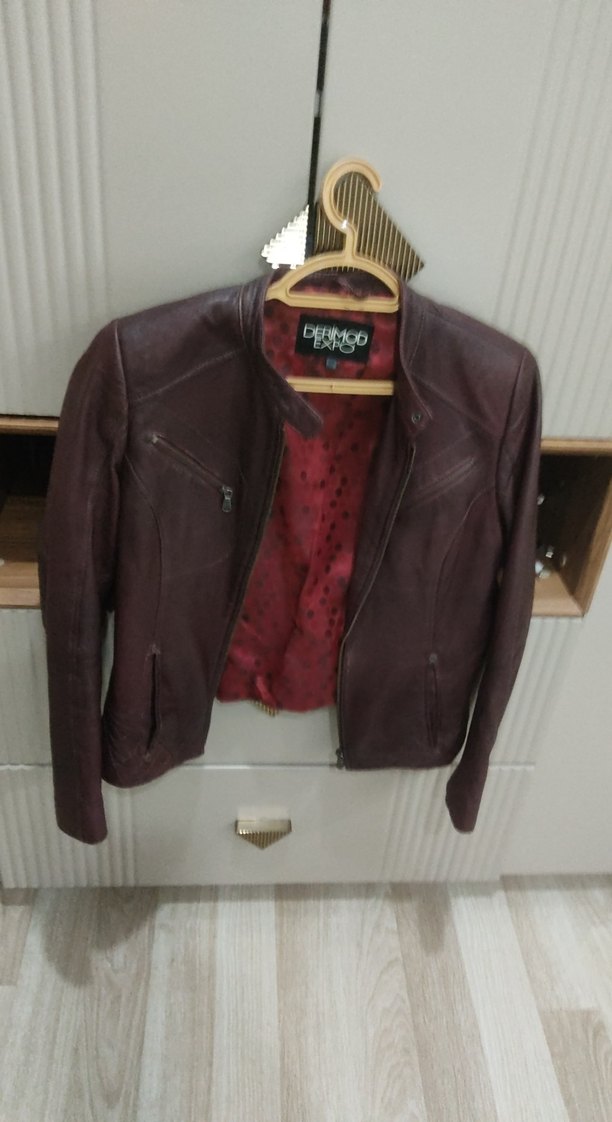 Bordo Deri Biker Ceket - Görsel 3