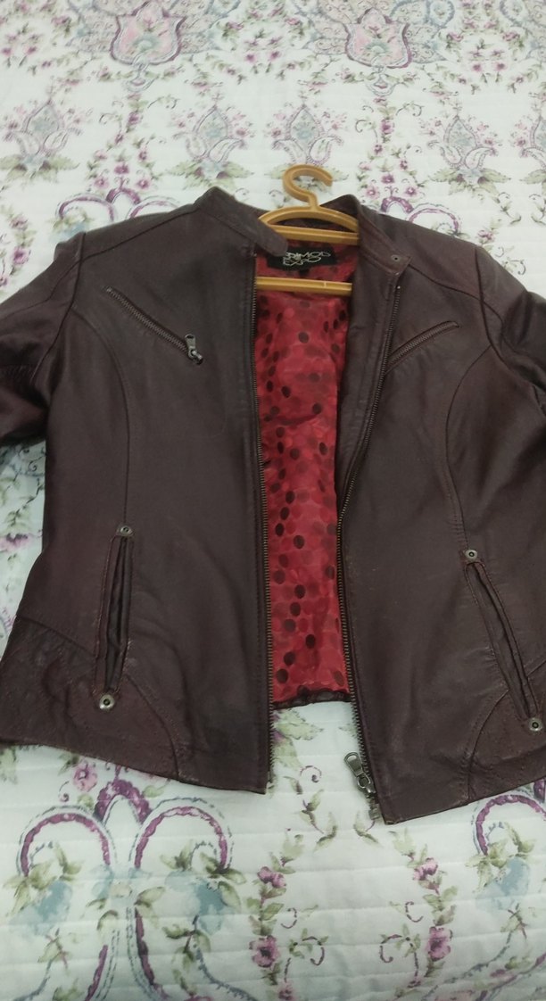 Bordo Deri Biker Ceket - Görsel 2