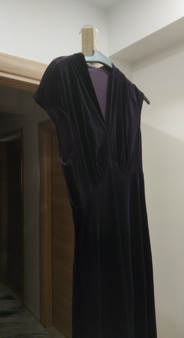 Mor Drapeli Uzun Kadın Abiye Elbise - Görsel 4