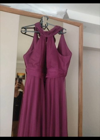 Mor Uzun Drapeli V Yaka Abiye Elbise - Görsel 2