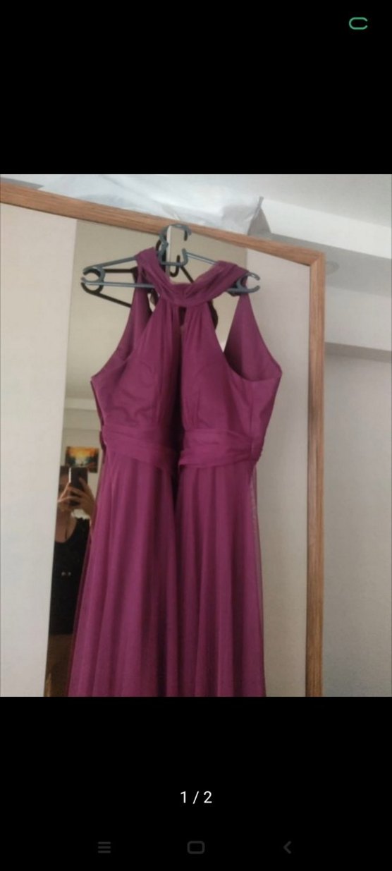 Mor Uzun Drapeli V Yaka Abiye Elbise - Görsel 2