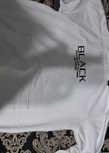 Beyaz Siyah Yazılı Erkek Kapüşonlu Sweatshirt - Görsel 4