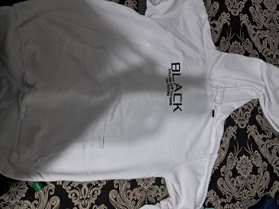 Beyaz Siyah Yazılı Erkek Kapüşonlu Sweatshirt - Görsel 4