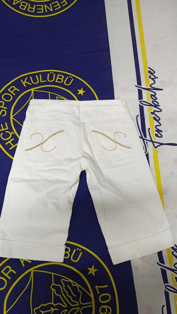 beyaz kadın denim bermuda şort - Görsel 3