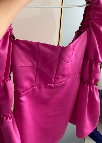 Pembe Straplez Midi Elbise