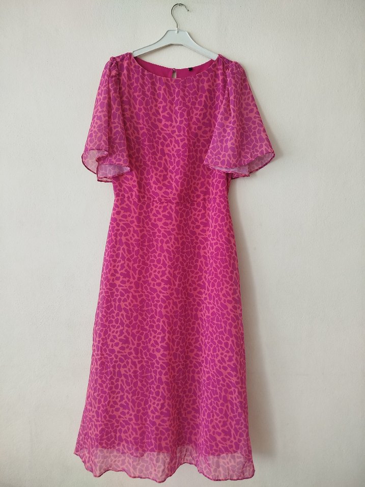 PEMBE DESENLİ A KESİM  ELBİSE - Görsel 4