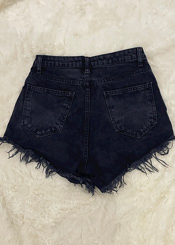 36 Beden Siyah Yüksek Bel Salaş Mini Denim Şort