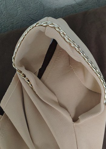 Bej V Yaka Pilili Kadın bluz, vatkalı - Görsel 3