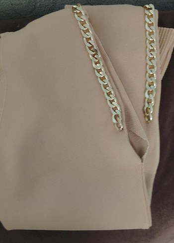 Bej V Yaka Pilili Kadın bluz, vatkalı - Görsel 2