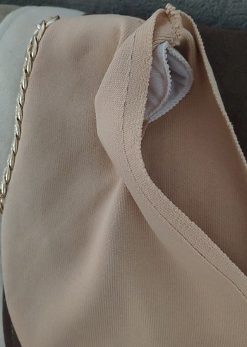 Bej V Yaka Pilili Kadın bluz, vatkalı - Görsel 4