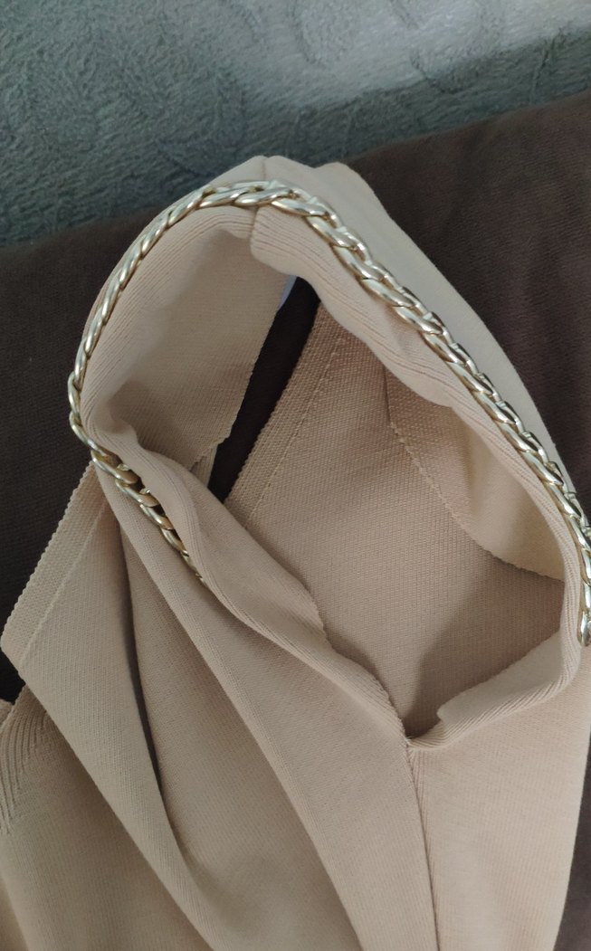 Bej V Yaka Pilili Kadın bluz, vatkalı - Görsel 3