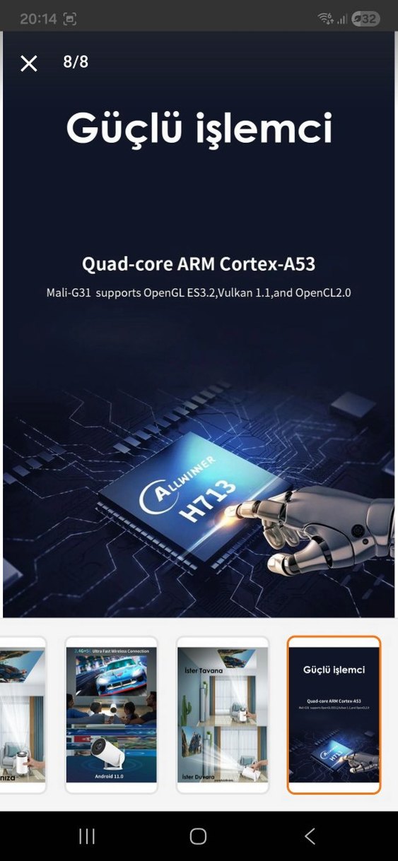 Beyaz Android 11 Bluetooth Projeksiyon Cihazı - Görsel 3