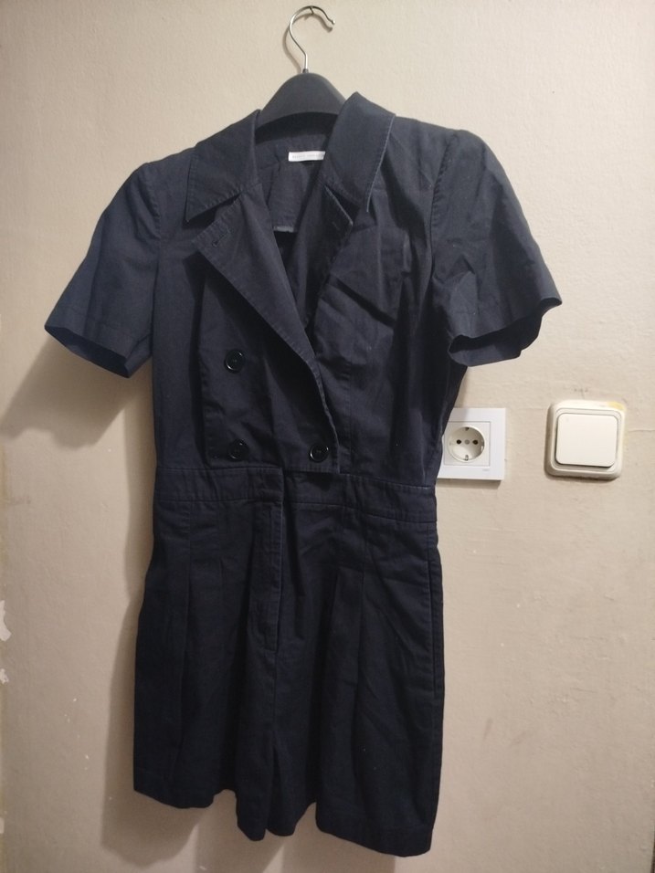 Düğmeli Siyah Kısa Tulum - Görsel 2