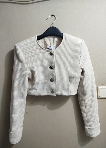 Düğmeli Krem Kısa Triko Kadın Ceket - Görsel 4