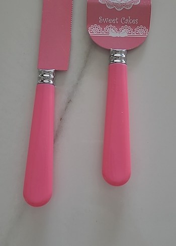 Beden pembe Renk Pastel Pembe Pasta Servis Bıçağı Seti